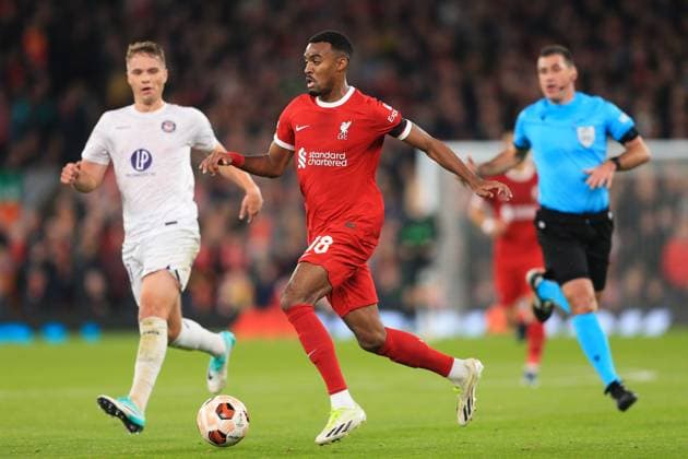 Liverpool v Toulouse 26 October 2023, Liverpool - UEFA Europa League football - Group E - Liverpool v Toulouse. Ryan Gravenberch of Liverpool (photo by Daniel Chesterton) Liverpool UK Copyright: xDanielxChestertonxOffside