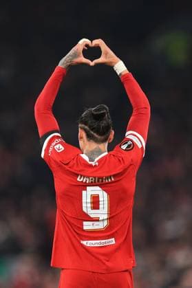 Liverpool v Toulouse 26 October 2023, Liverpool - UEFA Europa League football - Group E - Liverpool v Toulouse. Darwin Nunez of Liverpool celebrates their third goal (photo by Daniel Chesterton) Liverpool UK Copyright: xDanielxChestertonxOffside