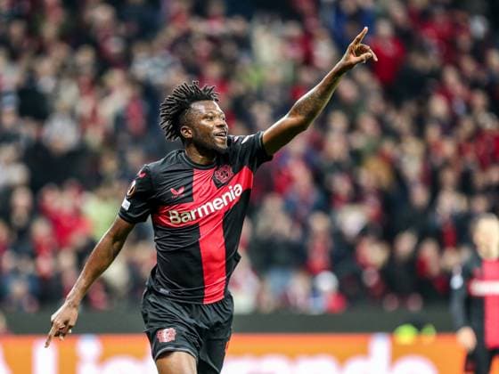Tor, Torjubel, zum 5:1 durch Edmond Faycial Tapsoba (Bayer 04 Leverkusen, 12), GER, Bayer 04 Leverkusen vs. Qarabag Agdam, UEFA Europa League 2023 24, Gruppenphase, 3. Spieltag, 26.10.2023, GER, Bayer 04 Leverkusen vs. Qarabag Agdam, UEFA Europa League 2023 24, Gruppenphase, 3. Spieltag, 26.10.2023, Foto: Eibner-Pressefoto Gabriel Boia Leverkusen Copyright: xGabrielxBoiax EP_EER