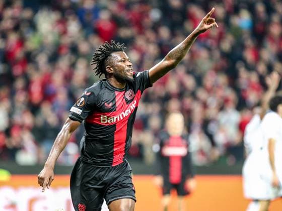 Tor, Torjubel, zum 5:1 durch Edmond Faycial Tapsoba (Bayer 04 Leverkusen, 12), GER, Bayer 04 Leverkusen vs. Qarabag Agdam, UEFA Europa League 2023 24, Gruppenphase, 3. Spieltag, 26.10.2023, GER, Bayer 04 Leverkusen vs. Qarabag Agdam, UEFA Europa League 2023 24, Gruppenphase, 3. Spieltag, 26.10.2023, Foto: Eibner-Pressefoto Gabriel Boia Leverkusen Copyright: xGabrielxBoiax EP_EER