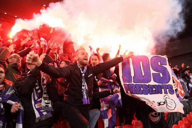 Liverpool v Toulouse 26 October 2023, Liverpool - UEFA Europa League football - Group E - Liverpool v Toulouse. Toulouse fans with pyro (photo by Daniel Chesterton) Liverpool UK Copyright: xDanielxChestertonxOffside