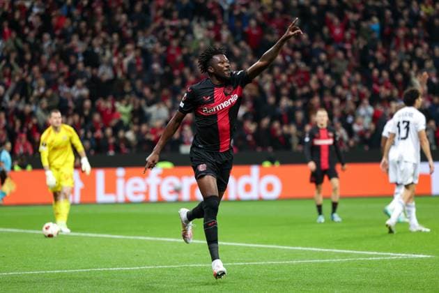26.10.2023, Fussball, Saison 2023 2024, UEFA Europa League, Gruppenphase, 3. Spieltag, Bayer 04 Leverkusen - Qarabag Agdam, Edmond Tapsoba (Bayer 04 Leverkusen) bejubelt das Tor zum 5:1, Leverkusen BayArena NRW Deutschland xRHR-FOTO DEx Copyright: DennisxEwert RHR-FOTOx RHR-FOTO DE