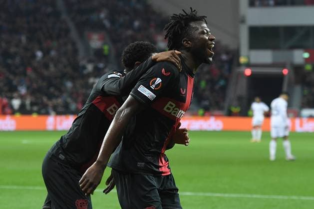 Fußball Europa League Gruppenphase 3. Spieltag Bayer 04 Leverkusen - Qarabag Agdam am 26.10.2023 in der BayArena in Leverkusen Torjubel zum 5:1 durch Edmond Tapsoba ( Leverkusen )
