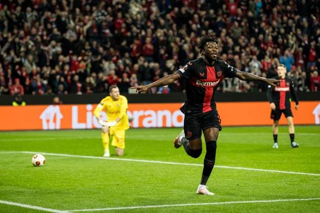 UEFA Europa League, Bayer 04 Leverkusen - Qarabag Agdam; 26.10.2023 Jubel zum 5:1 durch Edmond Tapsoba (Bayer 04 Leverkusen, 12) UEFA Europa League, Bayer 04 Leverkusen - Qarabag Agdam, BayArena Leverkusen am 26.10.2023 Copyright: xBEAUTIFULxSPORTS Wunderlx