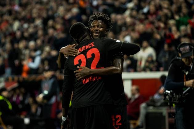 UEFA Europa League, Bayer 04 Leverkusen - Qarabag Agdam; 26.10.2023 Jubel zum 5:1 durch Edmond Tapsoba (Bayer 04 Leverkusen, 12) UEFA Europa League, Bayer 04 Leverkusen - Qarabag Agdam, BayArena Leverkusen am 26.10.2023 Copyright: xBEAUTIFULxSPORTS Wunderlx