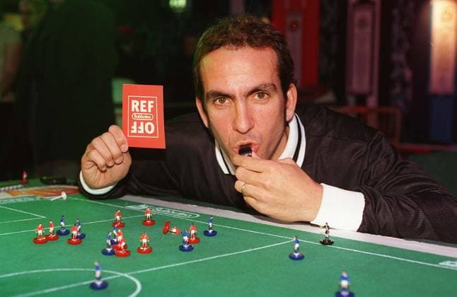 PAOLO DI CANIO West Ham Utd FC and Italy International Footballer Seen launching Ref Off , a kids Subbuteo tournament to raise money for childrens charities. (At the F.A Premier League Hall of Fame at County Hall, London) COMPULSORY CREDIT: UPPA Ph PAOLO DI CANIO West Ham Utd FC and Italy International Footballer Seen launching Ref Off , a kids Subbuteo tournament to raise money for childrens charities. (At the F.A Premier League Hall of Fame at County Hall, London) COMPULSORY CREDIT: Talking Photoshot Photo UDW 016933 A-14 21.12.1999, Credit:Photoshot Avalon United Kingdom  Copyright: xPhotoshotx xAvalonx 0504328247