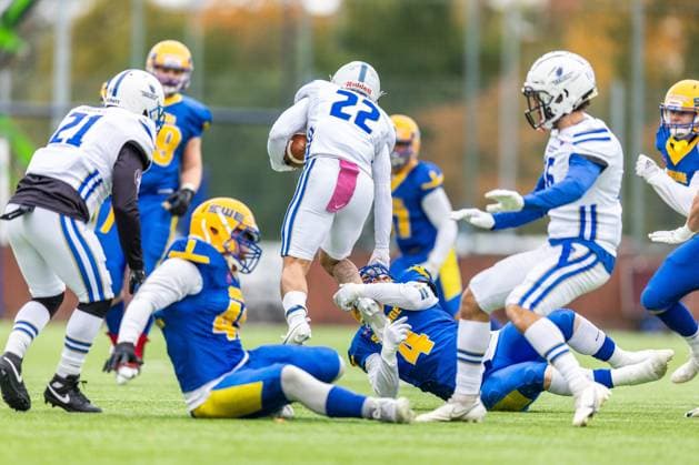 231028 Gabriel De Moura Piolaof Italy and Jonathan Johansson of Sweden during the IFAF European Championship, EM, Europameisterschaft Bronze Medal Game between Sweden and Italy on October 28, 2023 in Gothenburg. Photo: Michael Erichsen BILDBYRAN COP 89 MI0562 american football sweden - italy ifaf european championship bronze medal game bbeng sweden sverige italy italia italien Copyright: MICHAELxERICHSEN BB231028MI005