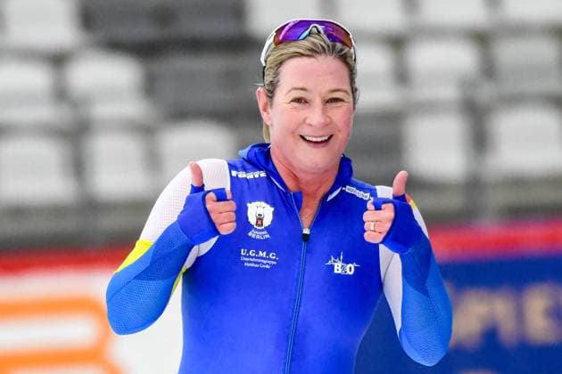EISSCHNELLLAUF - Jubel von PECHSTEIN Claudia (EJB) bei der Deutschen Meisterschaft Einzelstrecken Eisschnelllauf über 5.000m incl. int. Invitation Race in Inzell am 28.10.2023, Deutschland, Oberbayern, Traunstein Inzell Max-Aicher-Arena Oberbayern Deutschland *** ICE SNOW RACING cheers of PECHSTEIN Claudia EJB at the German Championship single track speed skating over 5 000m incl int Invitation Race in Inzell on 28 10 2023, Germany, Upper Bavaria, Traunstein Inzell Max Aicher Arena Upper Bavaria Germany