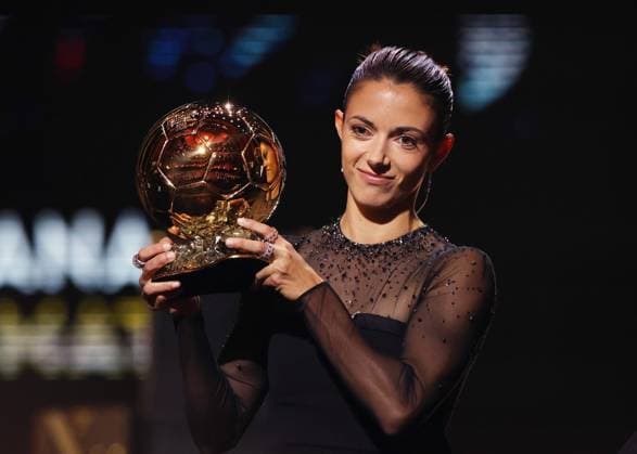 (231031) -- PARIS, Oct. 31, 2023 -- FC Barcelona, Barca s Spanish player Aitana Bonmati reacts as she receives the women s Ballon d Or award during the 2023 Ballon d Or France Football award ceremony at the Theatre du Chatelet in Paris on Oct. 30, 2023. ) (SP)FRANCE-PARIS-FOOTBALL-BALLON D OR CEREMONY GaoxJing 