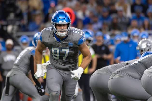 DETROIT, MI - OCTOBER 30: Detroit Lions TE (87) Sam LaPorta goes in motion during the game between Las Vegas Raiders and Detroit Lions on October 30, 2023 at Ford Field in Detroit, MI ( CSM) Detroit United States - ZUMAc04_ 20231030_zma_c04_122 Copyright: xAllanxDranbergx