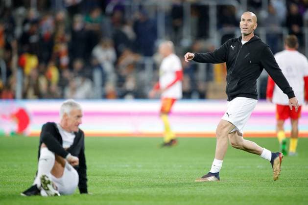 Gala Match - Legends v RC Lens Didier Deschamps and Zinedine Zidane during the Gala Match between Legends and RC Lens at Stade Bollaert-Delelis on October 31, 2023 in Lens, France. Photo by Baptiste Paquot ABACAPRESS.COM  Copyright: xPaquotxBaptiste ABACAx 874115_064 PaquotxBaptiste ABACAx 874115_064