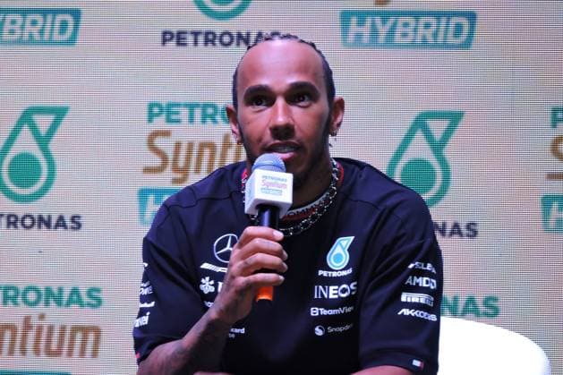 RECORD DATE NOT STATED Collective of Mercedes-AMG drivers Lewis Hamilton and George Russell Sao Paulo, 01 11 2023 - ESPORTES FORMULA1 MERCEDES - Formula 1 drivers Lewis Hamilton and George Russel participated in a press conference, PK, Pressekonferenz promoted by Petronas at Palacio Tangara, south of Sao Paulo (Foto: Leandro Chemalle Thenews2 imago images) SPO  Copyright: xLeandroxChemallex