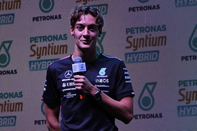 RECORD DATE NOT STATED Collective of Mercedes-AMG drivers Lewis Hamilton and George Russell Sao Paulo, 01 11 2023 - ESPORTES FORMULA1 MERCEDES - Formula 1 drivers Lewis Hamilton and George Russel participated in a press conference, PK, Pressekonferenz promoted by Petronas at Palacio Tangara, south of Sao Paulo (Foto: Leandro Chemalle Thenews2 imago images) SPO  Copyright: xLeandroxChemallex