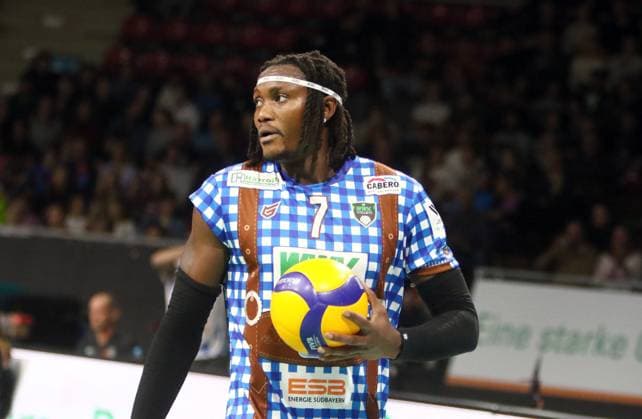 Magloire MAYAULA (Herrsching GER), He-Volleyballl, Bundesliga 20223 24, WWK Volleys Herrsching vs SVG Lueneburg, 01.11.23, BMW Park. Muenchen, Copyright: WolfgangxFehrmann