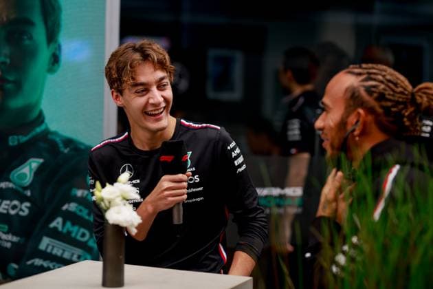 63 George Russell (GBR, Mercedes-AMG Petronas F1 Team), 44 Lewis Hamilton (GBR, Mercedes-AMG Petronas F1 Team), F1 Grand Prix of Brazil at Autodromo Jose Carlos Pace on November 2, 2023 in Sao Paulo, Brazil. (Photo by HOCH ZWEI) Sao Paulo Brazil