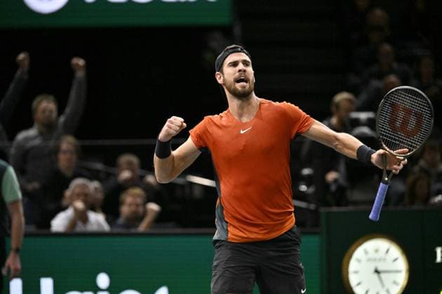 Tennis - Rolex Paris Master 2023 - Karen Khachanov - Russie TENNIS : Rolex Paris Master 2023 - France - 03 11 2023 ChrysleneCaillaud Panoramic 
