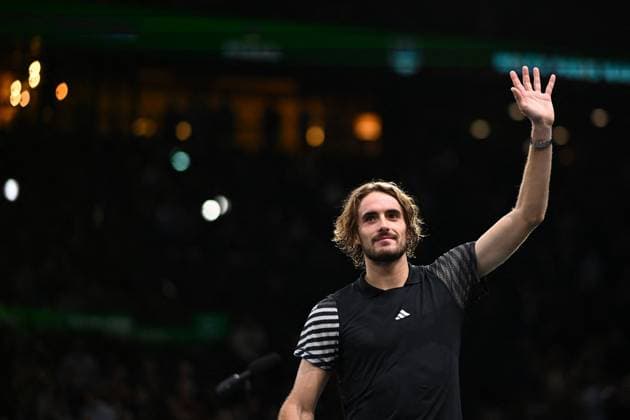 Tennis, ATP-Turnier in Paris Rolex Paris Masters Stefanos Tsitsipas (GRE) during his 1 4 final round match at the 2023 Rolex Paris Masters at the Accor Arena in Paris, France, on November 3, 2023. Photo by Corinne Dubreuil ABACAPRESS.COM Paris France  Copyright: xDubreuilxCorinne ABACAx