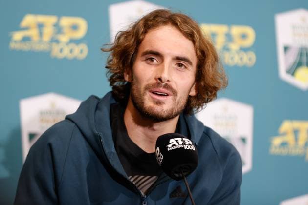Paris, 03.11.2023 Tennis Rolex Paris Masters 2023, Stefanos Tsitsipas - Karen Abgarowitsch Chatschanow v.l., Pressekonferenz mit Stefanos Tsitsipas Copyright: AntonioxBorga