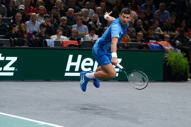 November 3, 2023, Paris, France: Serbian player NOVAK DJOKOVIC returns the ball to Danish player HOLGER RUNE during the quarter final of Rolex Paris Masters 1000 tournament at Paris Accor Arena Stadium - France Paris France - ZUMAp119 20231103_zaf_p119_077 Copyright: xPierrexSteveninx