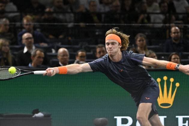 Tennis - Rolex Paris Master 2023 - Andrey Rublev - Russie TENNIS : Rolex Paris Master 2023 - France - 03 11 2023 ChrysleneCaillaud Panoramic 