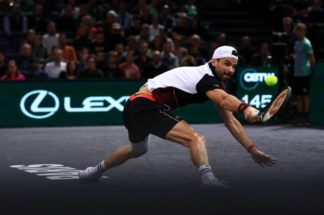 2023 ATP, Tennis Herren Paris Masters 1000 Mylene Deroche IP3 - Bulgaria s Grigor Dimitrov in action druring the semi final match of the men s single, on day six of the Paris ATP Masters 1000 tennis tournament at the Accor Arena - Palais Omnisports de Paris-Bercy - in Paris, France, on november 4, 2023.  Copyright: xIP3xPRESS MAXPPPxMylenexDerochex IP3DER231104025 IP3DER231104025