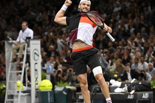 Tennis - Rolex Paris Master 2023 - Grigor Dimitrov - Bulgarie TENNIS : Rolex Paris Master 2023 - France - 04 11 2023 ChrysleneCaillaud Panoramic 