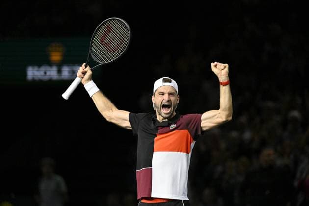 Tennis - Rolex Paris Master 2023 - Grigor Dimitrov - Bulgarie TENNIS : Rolex Paris Master 2023 - France - 04 11 2023 ChrysleneCaillaud Panoramic 
