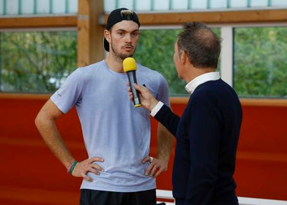 Ralf Exel interviewed Maximilian Marterer nach dem Sieg, (Herren Einzel) Tennis - Wolffkran Open - ATP, Tennis Herren Challenger - TC Ismaning - Ismaning - Bavaria - Germany - 4 November 2023. Â Copyright: xJuergenxHasenkopfx