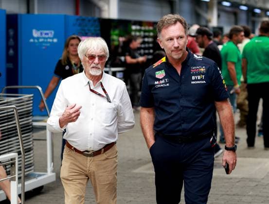 Bernie Ecclestone (GBR), Christian Horner (GBR, Oracle Red Bull Racing), F1 Grand Prix of Brazil at Autodromo Jose Carlos Pace on November 4, 2023 in Sao Paulo, Brazil. (Photo by HOCH ZWEI) Sao Paulo Brazil