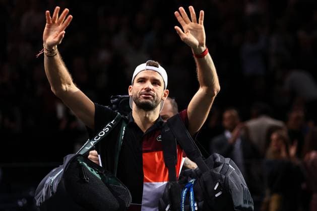 2023 ATP, Tennis Herren Paris Masters 1000 Mylene Deroche IP3 - Bulgaria s Grigor Dimitrov reacts after winning against Greece s Stefanos Tsitsipas during the semi final match of the men s single, on day six of the Paris ATP Masters 1000 tennis tournament at the Accor Arena - Palais Omnisports de Paris-Bercy - in Paris, France, on november 4, 2023.  Copyright: xIP3xPRESS MAXPPPxMylenexDerochex IP3DER231104039 IP3DER231104039
