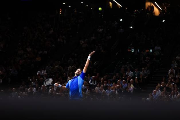 2023 ATP, Tennis Herren Paris Masters 1000 Mylene Deroche IP3 - Serbia s Novak Djokovic in action during the semi final match of the men s single, on day six of the Paris ATP Masters 1000 tennis tournament at the Accor Arena - Palais Omnisports de Paris-Bercy - in Paris, France, on november 4, 2023.  Copyright: xIP3xPRESS MAXPPPxMylenexDerochex IP3DER231104077 IP3DER231104077