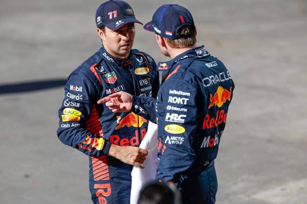 11 Sergio Perez (MEX, Oracle Red Bull Racing), 1 Max Verstappen (NLD, Oracle Red Bull Racing), F1 Grand Prix of Brazil at Autodromo Jose Carlos Pace on November 4, 2023 in Sao Paulo, Brazil. (Photo by HOCH ZWEI) Sao Paulo Brazil