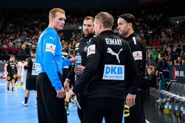 Handball, Herren: Laenderspiel, Deutschland - Aegypten v.li. Torhueter David Späth David Spaeth (Deutschland), Torhueter Andreas Wolff (Deutschland), dhbma, Torhueter Silvio Heinevetter (Deutschland) Ulm Ratiopharm Arena Deutschland