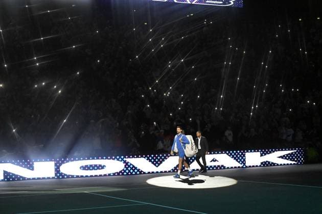 Tennis - Rolex Paris Master 2023 - Novak Djokovic - Serbie finale TENNIS : Rolex Paris Master 2023 - France - 05 11 2023 ChrysleneCaillaud Panoramic 