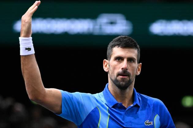 Attitude - Joie de Novak Djokovic ( SER ) TENNIS : Rolex Paris Masters - Paris - 05 11 2023 FedericoPestellini Panoramic 
