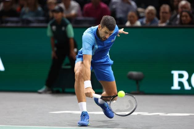 ROLEX PARIS MASTERS TENNIS 2023 Thierry Larret Maxppp. Tennis. Rolex Paris Masters. Accor Arena, Paris (75). Le 5 novembre 2023. Finale : Novak DJOKOVIC (SRB) vs Grigor DIMITROV (BUL). Paris (75) ACCORHOTELS ARENA ILE DE FRANCE FRANCE  Copyright: xMAXPPPxThierryxLarretx TL_20231105_0031 0312701772st