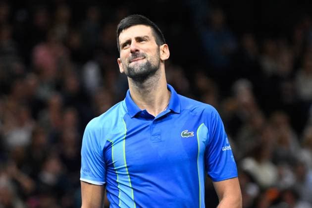 Attitude de Novak Djokovic ( SER ) TENNIS : Rolex Paris Masters - Paris - 05 11 2023 FedericoPestellini Panoramic 
