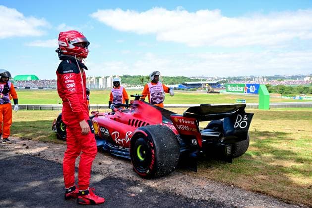 16 Charles Leclerc (MCO, Scuderia Ferrari) after his crash in the formation lap, F1 Grand Prix of Brazil at Autodromo Jose Carlos Pace on November 5, 2023 in Sao Paulo, Brazil. (Photo by HOCH ZWEI) Sao Paulo Brazil