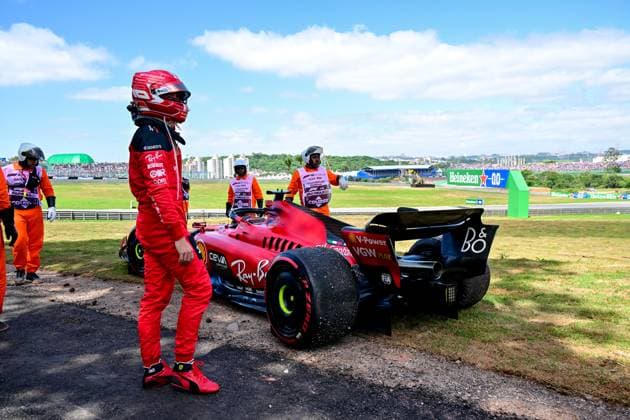 16 Charles Leclerc (MCO, Scuderia Ferrari) after his crash in the formation lap, F1 Grand Prix of Brazil at Autodromo Jose Carlos Pace on November 5, 2023 in Sao Paulo, Brazil. (Photo by HOCH ZWEI) Sao Paulo Brazil