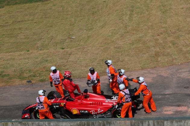 16 Charles Leclerc (MCO, Scuderia Ferrari) after his crash in the formation lap, F1 Grand Prix of Brazil at Autodromo Jose Carlos Pace on November 5, 2023 in Sao Paulo, Brazil. (Photo by HOCH ZWEI) Sao Paulo Brazil