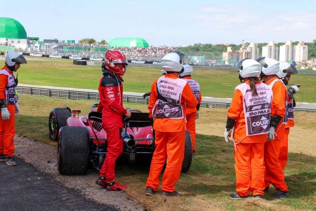 16 Charles Leclerc (MCO, Scuderia Ferrari) after his crash in the formation lap, F1 Grand Prix of Brazil at Autodromo Jose Carlos Pace on November 5, 2023 in Sao Paulo, Brazil. (Photo by HOCH ZWEI) Sao Paulo Brazil