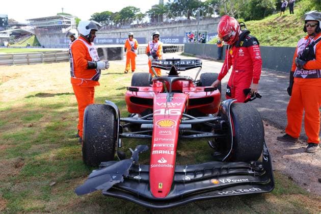 16 Charles Leclerc (MCO, Scuderia Ferrari) after his crash in the formation lap, F1 Grand Prix of Brazil at Autodromo Jose Carlos Pace on November 5, 2023 in Sao Paulo, Brazil. (Photo by HOCH ZWEI) Sao Paulo Brazil