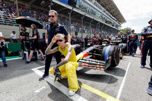 Christian Horner (GBR, Oracle Red Bull Racing), Machine Gun Kelly, F1 Grand Prix of Brazil at Autodromo Jose Carlos Pace on November 5, 2023 in Sao Paulo, Brazil. (Photo by HOCH ZWEI) Sao Paulo Brazil