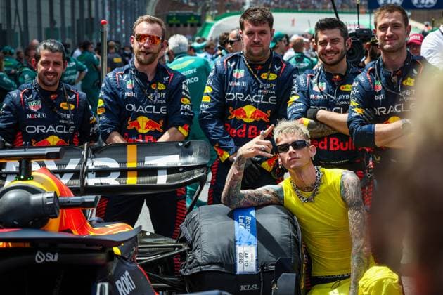Colson Baker, Machine Gun Kelly, on the starting grid with Red Bull Racing, during the 2023 Formula 1 Rolex Grande Premio de Sao Paulo, 20th round of the 2023 Formula One World Championship, WM, Weltmeisterschaft from November 3 to 5, 2023 on the Autodromo JosÃ Carlos Pace, in Sao Paulo, Brazil - F1 - SAO PAULO GRAND PRIX 2023 - RACE DPPI Panoramic  00123045_G0OD9192