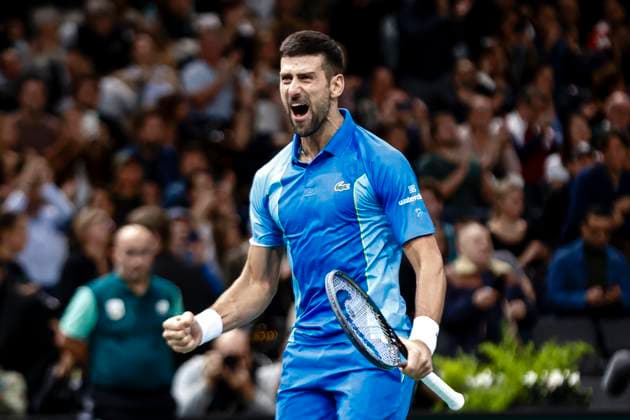Novak Djokovic during Rolex Paris Masters Final on Day Seven at Palais Omnisports de Bercy on November 5, 2023 in Paris, France. (Photo by Just Pictures) Paris Palais Omnisports de Bercy France