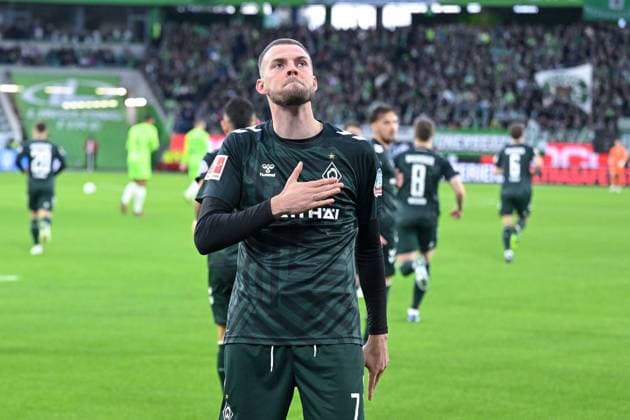 05.11.2023, Fussball, Bundesliga, 10. Spieltag Saison 2023 2024, VfL Wolfsburg - SV Werder Bremen, Marvin Ducksch (SV Werder Bremen) freut sich über das Tor zum 1:0. xRHR-FOTO TKx Copyright: RHR-FOTOx RHR-FOTO TK