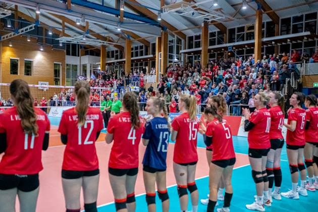 Die Diesterweghalle sah ein tolles Achtelfinale im DVV Pokal der Damen. GER, Volleyball, Damen, DVV Pokal, Achtelfinale, 1. VC Stralsund - Dresdner SC, Saison 2023 2024, Diesterweghalle, Stralsund