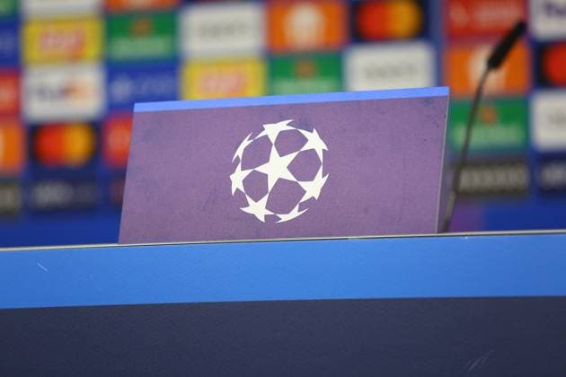 Fußball Herren Saison 2023-2024 UEFA Champions League I 4. Spieltag Pressekonferenz I Schachtar Donezk 06.11.2023 Das Champions League Logo bei der Pressekonferenz. Hamburg Volksparkstadion Hamburg Deutschland Copyright: xLobecax xHenningxRohlfsx