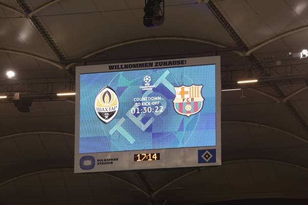 Fußball Herren Saison 2023-2024 UEFA Champions League I 4. Spieltag Training im Volksparkstadion I Schachtar Donezk 06.11.2023 Die Anzeigetafel im Volksparkstadion. Hamburg Volksparkstadion Hamburg Deutschland Copyright: xLobecax xHenningxRohlfsx