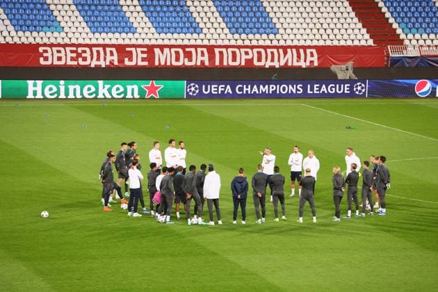 Roter Stern Belgrad - RB Leipzig Training Champions League Beograd, 06.11.2023, Stadion Rajko Mitic, Fussball , UEFA Champions League, Gruppe G , 4. Spieltag, Matchday-1 , Roter Stern Belgrad vs. RB Leipzig , Abschlusstraining RB Leipzig , Im Bild: Mannschaft von RB Leipzig , Foto nur zur redaktionellen Nutzung bestimmt! . , UEFA regulations prohibit any use of photographs as image sequences and or quasi-video ,